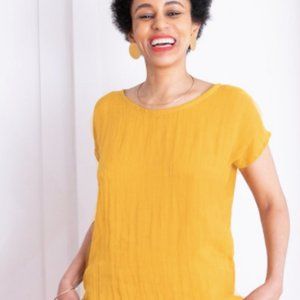 Gravel & Gold Linen Taurus Top in Mustard